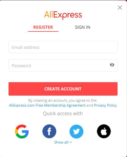 register on AliExpress